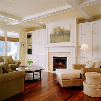 Wide shot of a bright and comfortable living room
