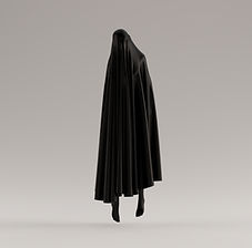 Black floating figure hovering in midair, reminiscent of a ghost. Cover for ghosts and spirits column by Davina J