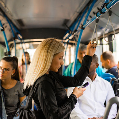 People on a bus looking out the window