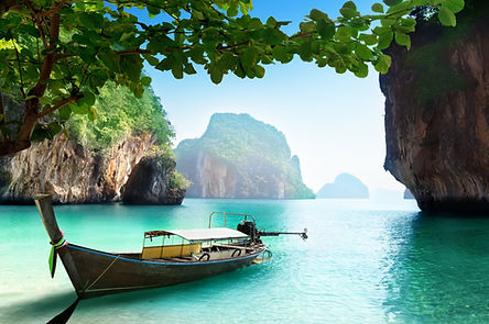 A long tail boat on the island