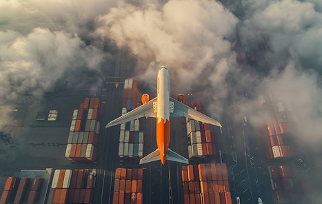 Airplane Above Shipping Containers
