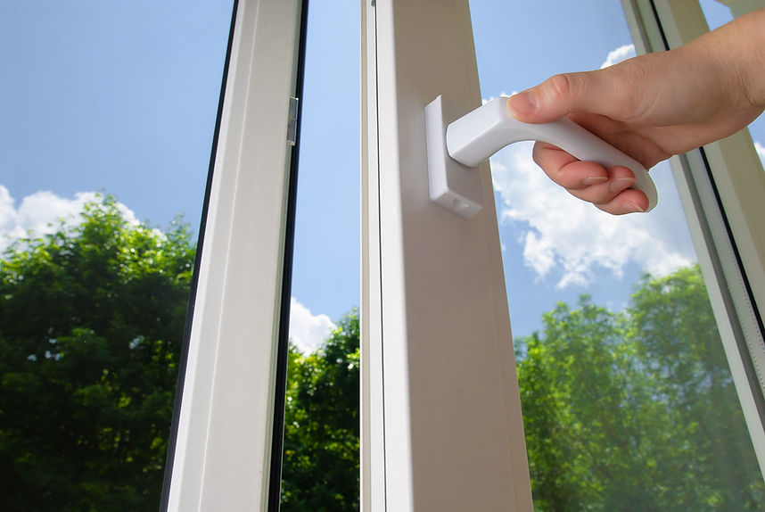 open plastic window on a background blue sky