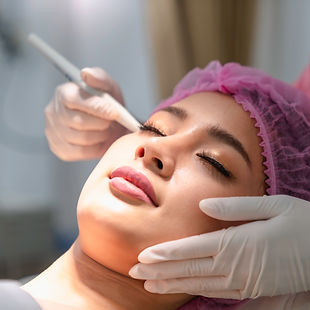 Facial aesthetic treatment being performed on a client's skin near the eye