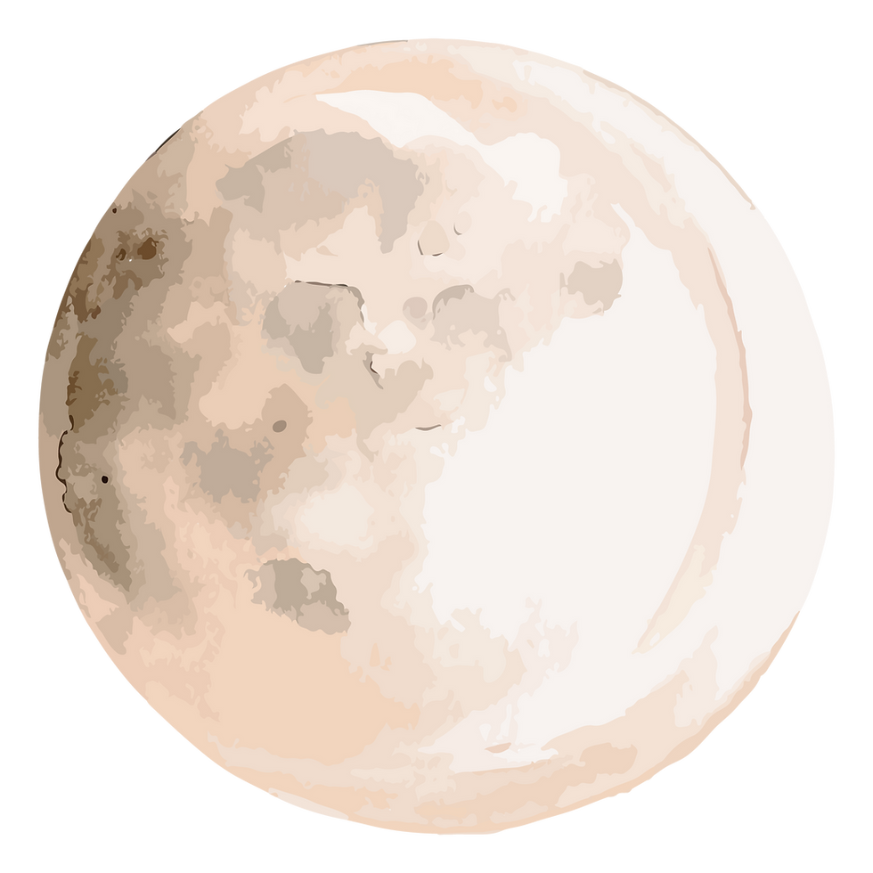 Watercolor illustration of a full moon glowing softly in warm beige and ivory tones, symbolizing lunar energy and the illumination of the night sky.