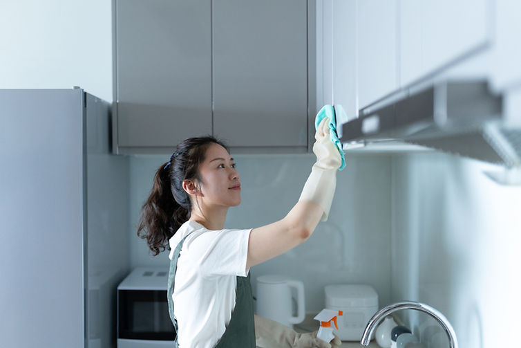 A professional cleaning a kitchen