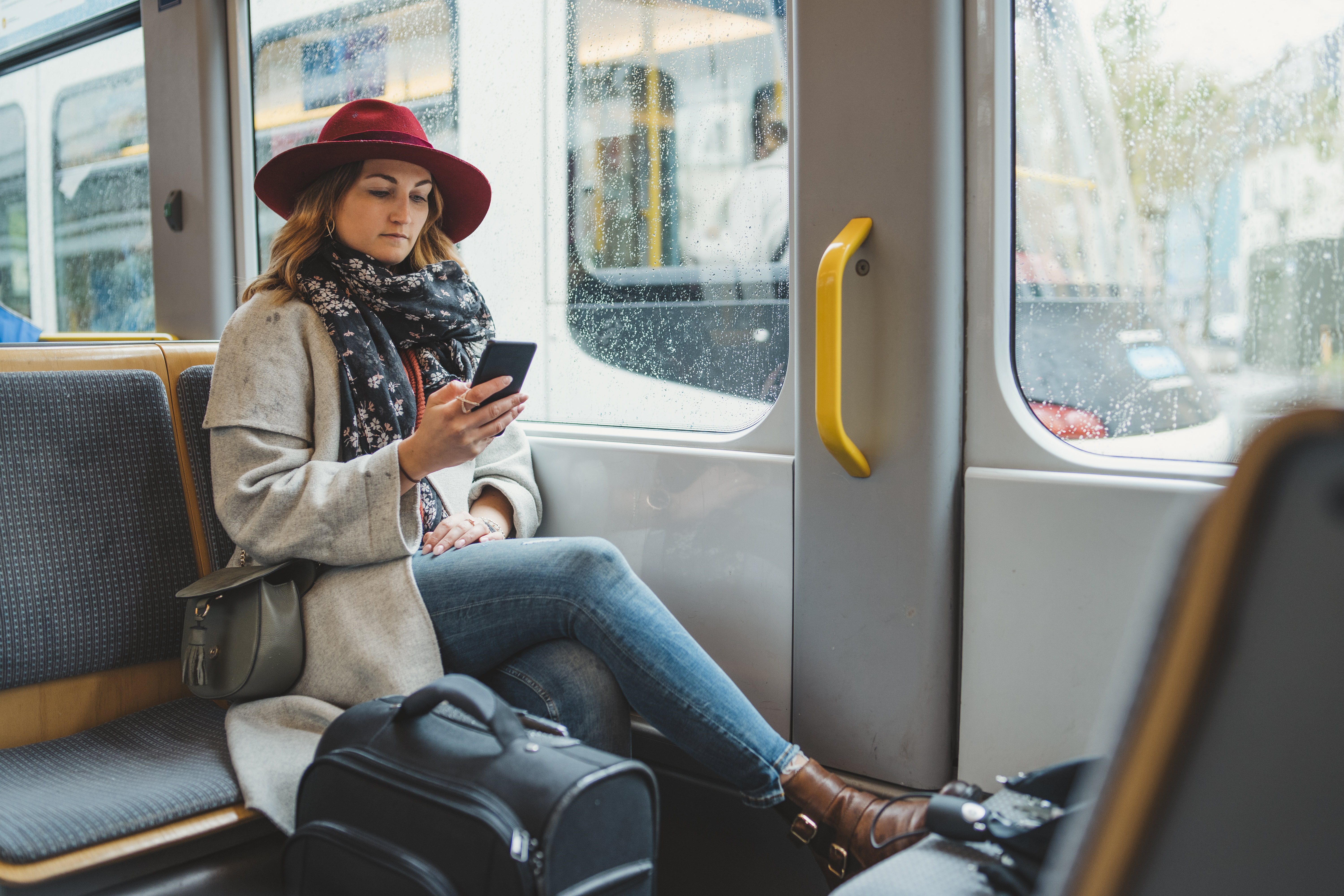 Person sitting in tram