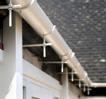Close up view of metal guttering