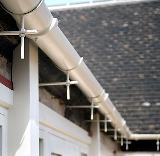Close-up view of metal guttering