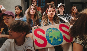 Group holding SOS sign