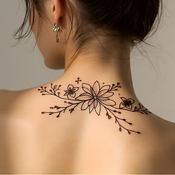 Floral tattoo design on upper back