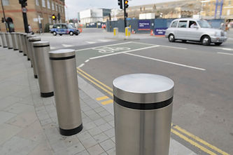 Steel pedestrian area barriers