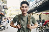 Smiling Asian backpacker in Vietnam