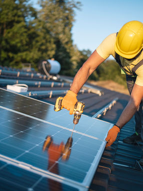 Technician installing Solar PV Modules on Rooftop
