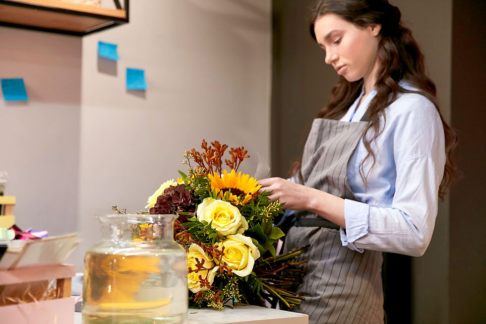Fleuriste, arrangement, bouquet