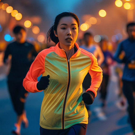 a woman running at night