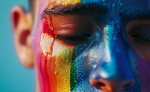 Twarz z farbą tęczową
