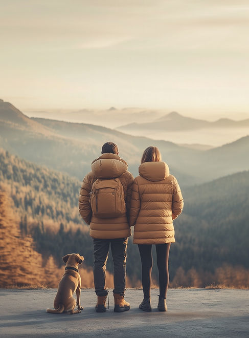 Couple and Dog Hiking
