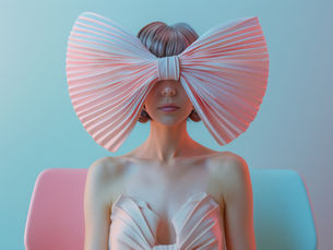 A girl with a bow on her eyes