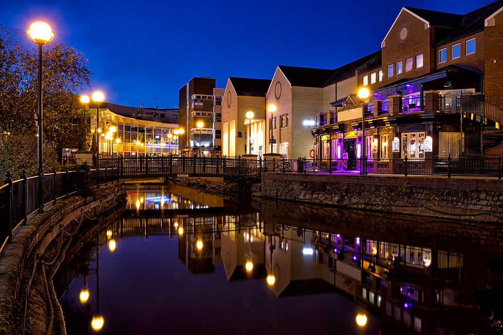 Early evening in the town centre of Chelmsford, Essex, United Kingdom