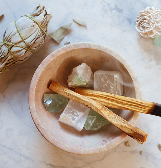 Tools of the trade_Bowl of Crystals, Sage, and Incense