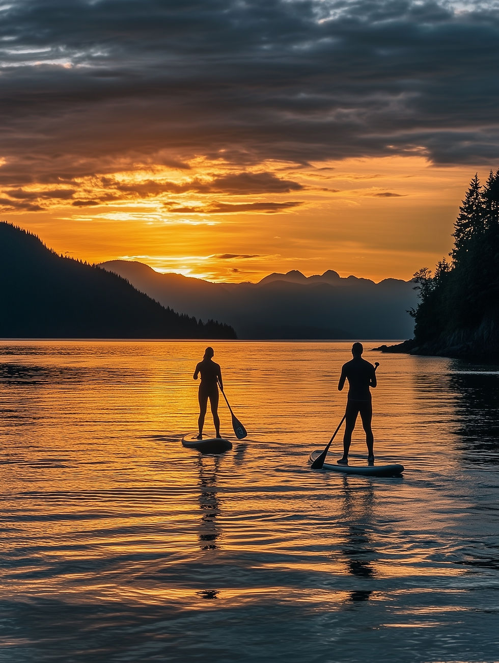 Paddleboarding At Sunset