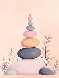 Pierres empilées avec feuilles