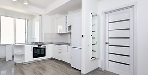 Modern white and black kitchen, interior