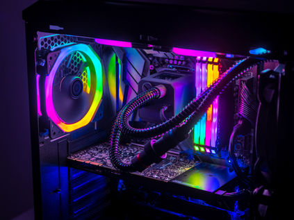 Computer inner workings in the neon light