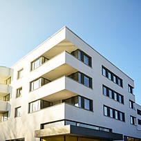 New residential and commercial building with modern facade in the city