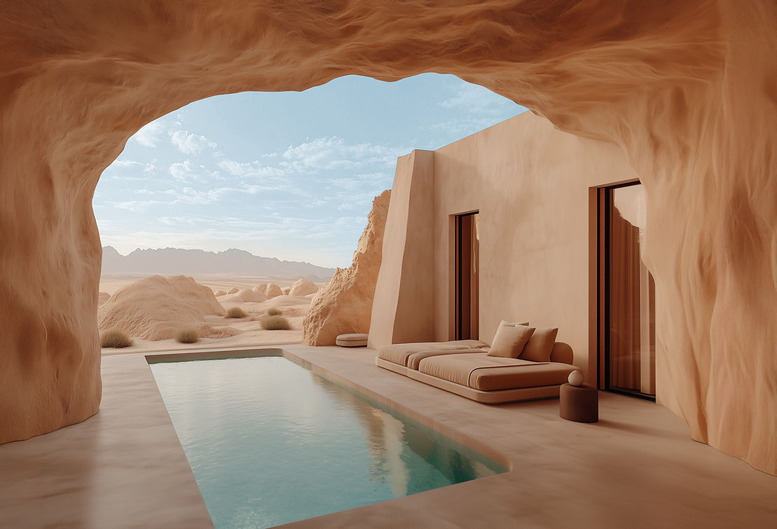 Desert cave pool with natural rock formations