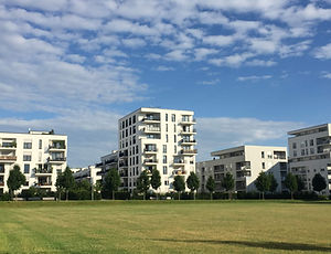 Neubausiedlung im Sommer