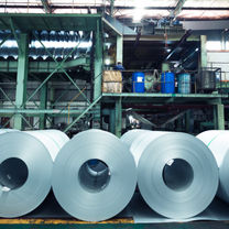 rolls of stainless steel in a steel factory