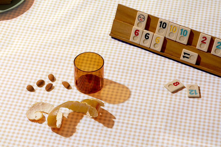 Game pieces on table