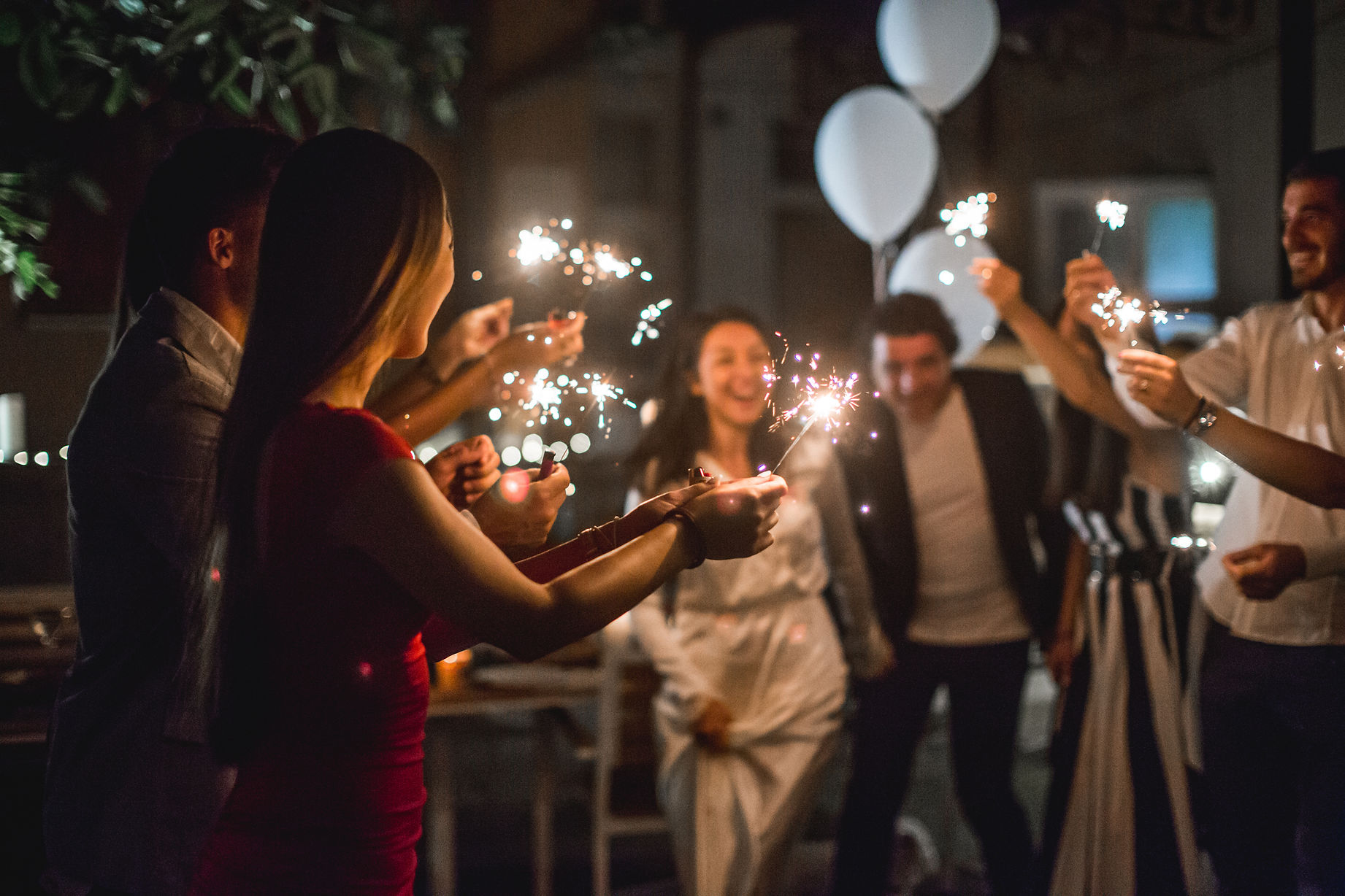 Night party with sparklers