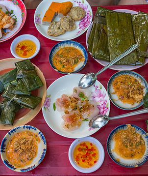 Vietnamese Hue style steamed rice cake with minced shrimps