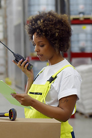 Warehouse Worker with Walkie Talkie