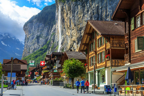 Waterfall with town