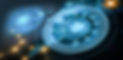 Glowing neon blue astrology wheel displaying constellations against a dark background