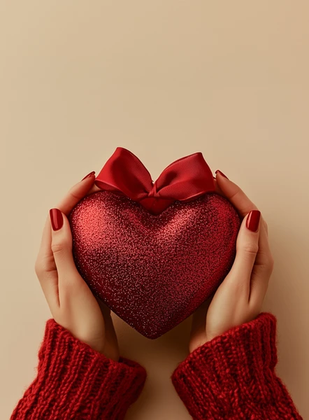 Hands holding a red heart