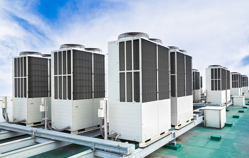 Rows of large, white air conditioning units