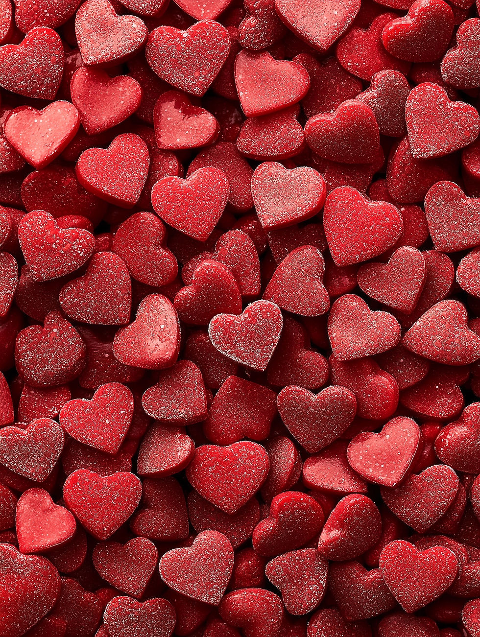 Červené srdcové bonbony