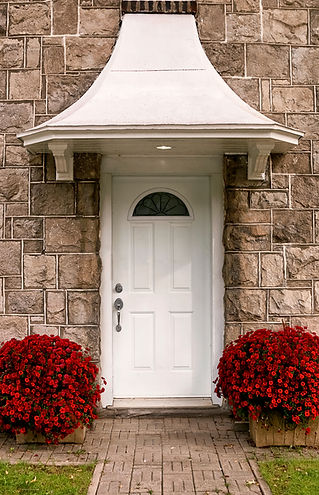 White door with white canopy