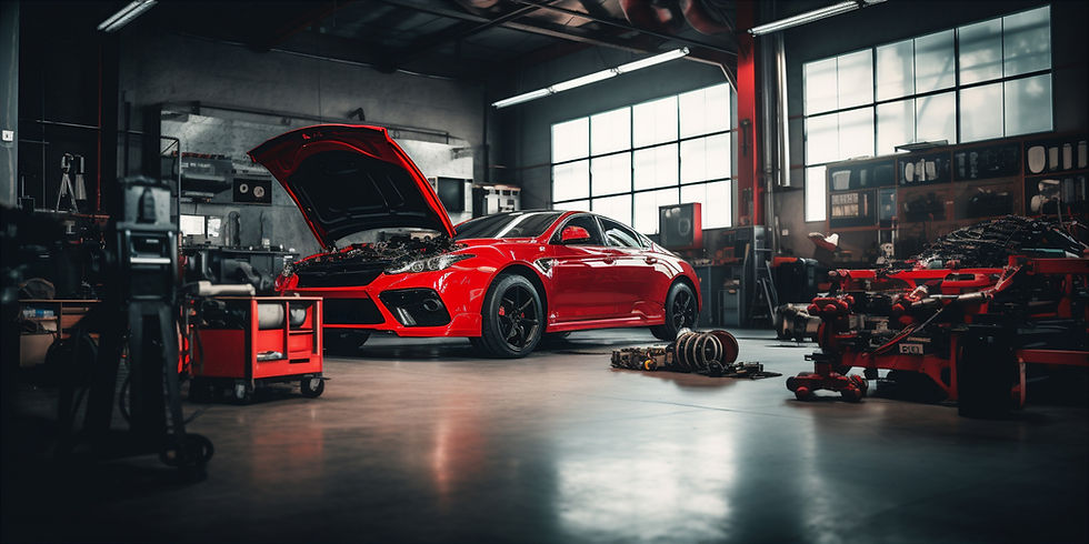 Voiture rouge dans le garage