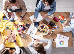 Birds-eye view of people creating art