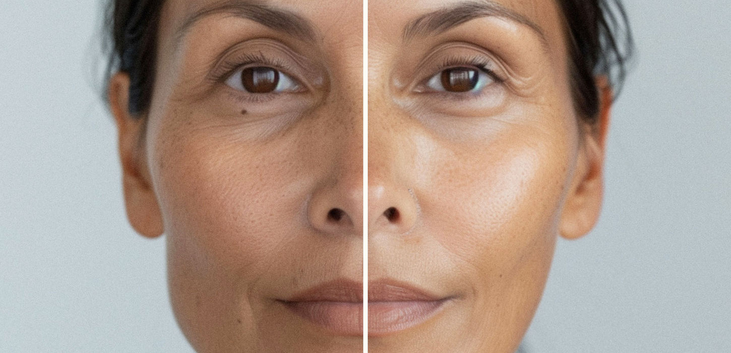 Before and after injectables showing skin smoothing results.