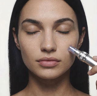 Dermapen işlemi yapılan bir kadın suratı.