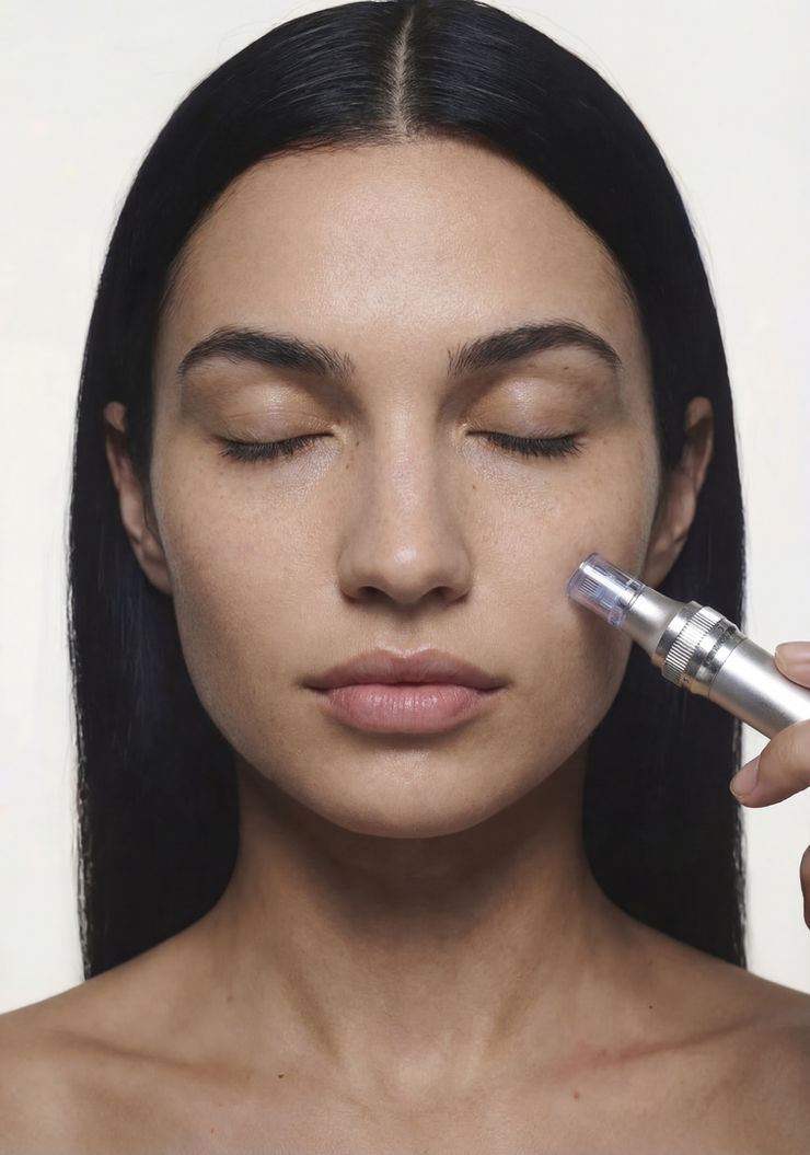 Close up profile of a woman receiving a luxurious Hydro Facial treatment