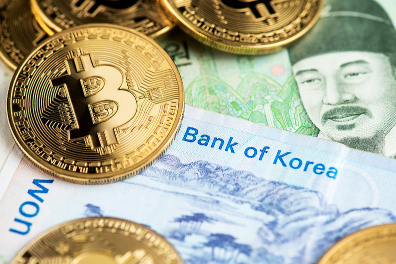 Koreanische Banknoten und Bitcoins