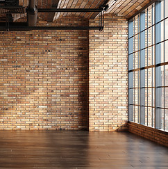 Wohnung/Loft mit Backsteinwänden 