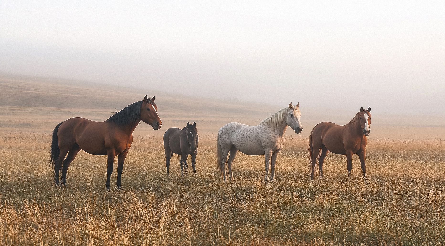 Four Grazing Horses